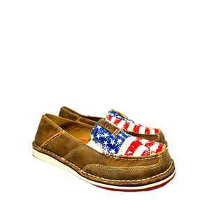 Ariat Moc Toe Slip on Cruiser Shoes 9 Western Patriotic American Flag USA Brown